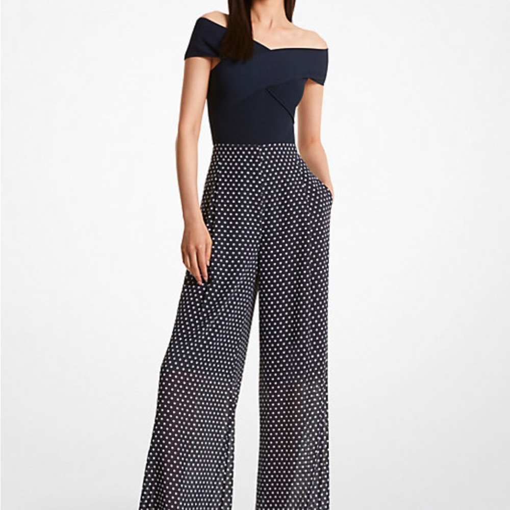Beautiful black/white polka dot wide leg trouser pants
